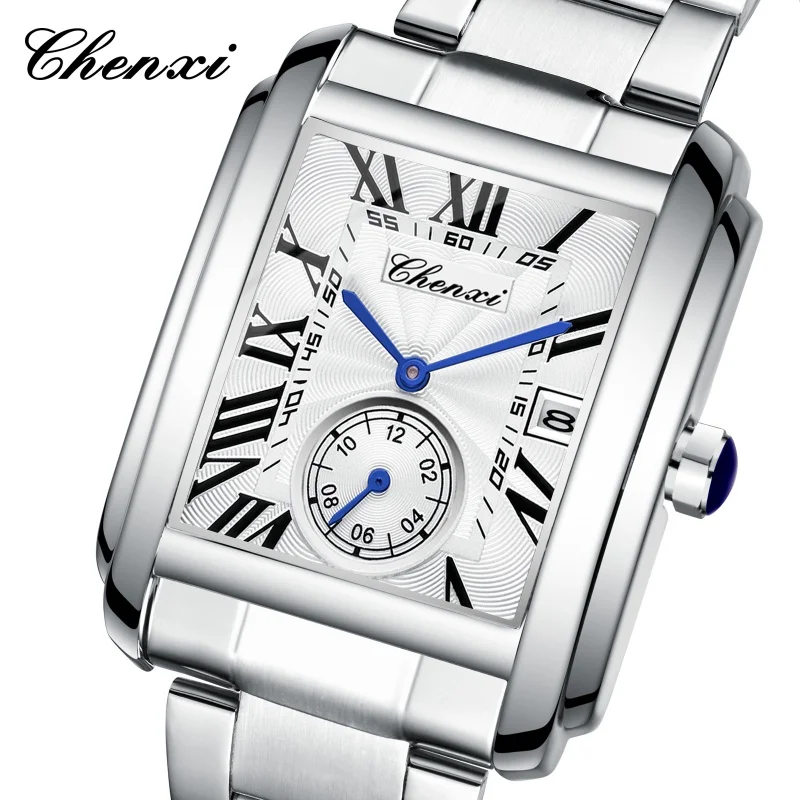 Relojes de Cuarzo CHENXI 8216, Relojes de Pulsera de Acero Inoxidable Plateado, Sencillos y Elegantes para Hombre, Relojes Masculinos