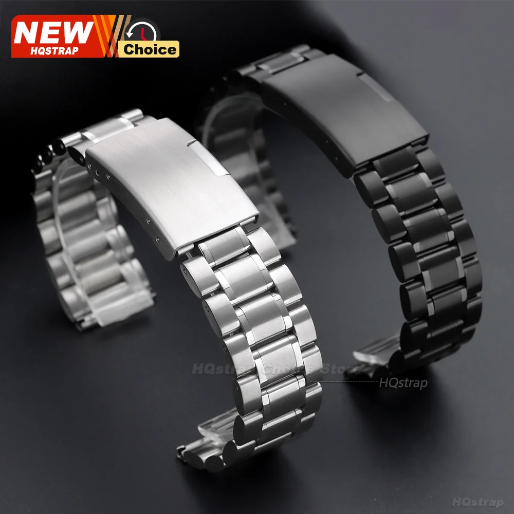 Nueva Correa de Reloj de Acero Inoxidable Sólido de Cinco Eslabones de 16mm 18mm 20mm 22mm 24mm para Seiko, Brazalete para Rolex con Hebilla Plegable