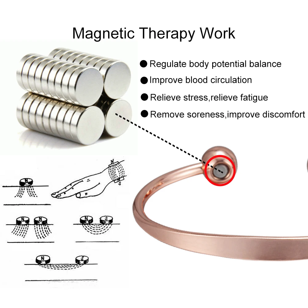 Pulseras de Cobre Puro Vinterly, Magnéticas, Brillantes y Ajustables, Alivio del Dolor de Artritis, Joyería Magnética para la Salud, Anti Radiación