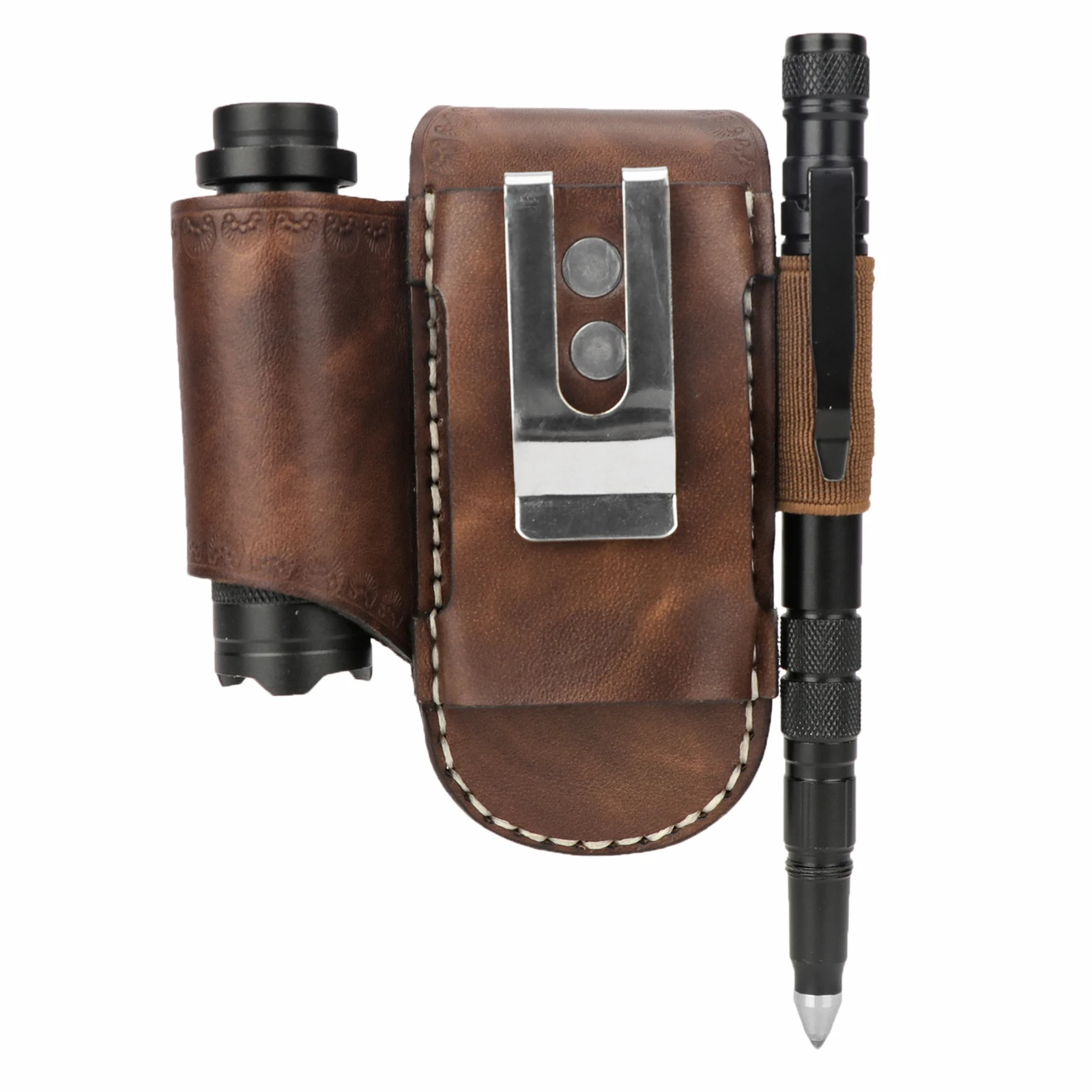 Tourbon-funda multiherramienta de bolsillo EDC De cuero resistente, cinturón con Clip, bolsa de herramientas EDC sólida, marrón