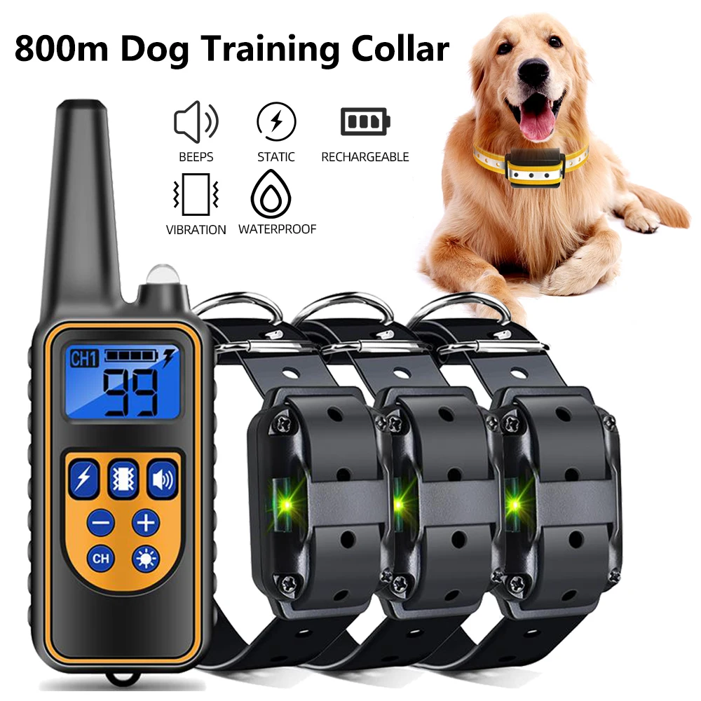 Collar de entrenamiento Digital para perros de 800m, resistente al agua, recargable, Control remoto, mascota con pantalla LCD para todos los tamaños, sonido de vibración de choque