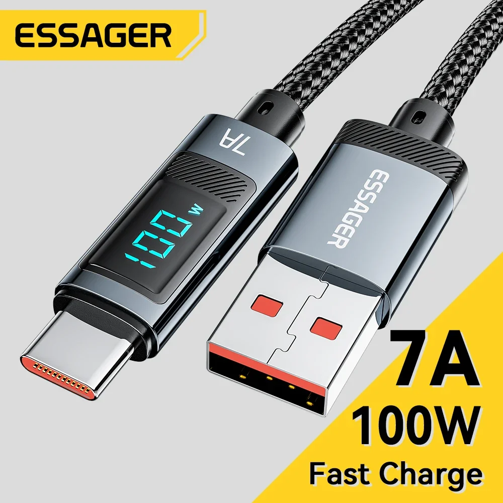Essager 7A USB tipo C Cable 100W USB C cargador de datos para Realme Huawei P40 30 Pro 66W Cable de carga rápida Samsung Xiaomi Poco