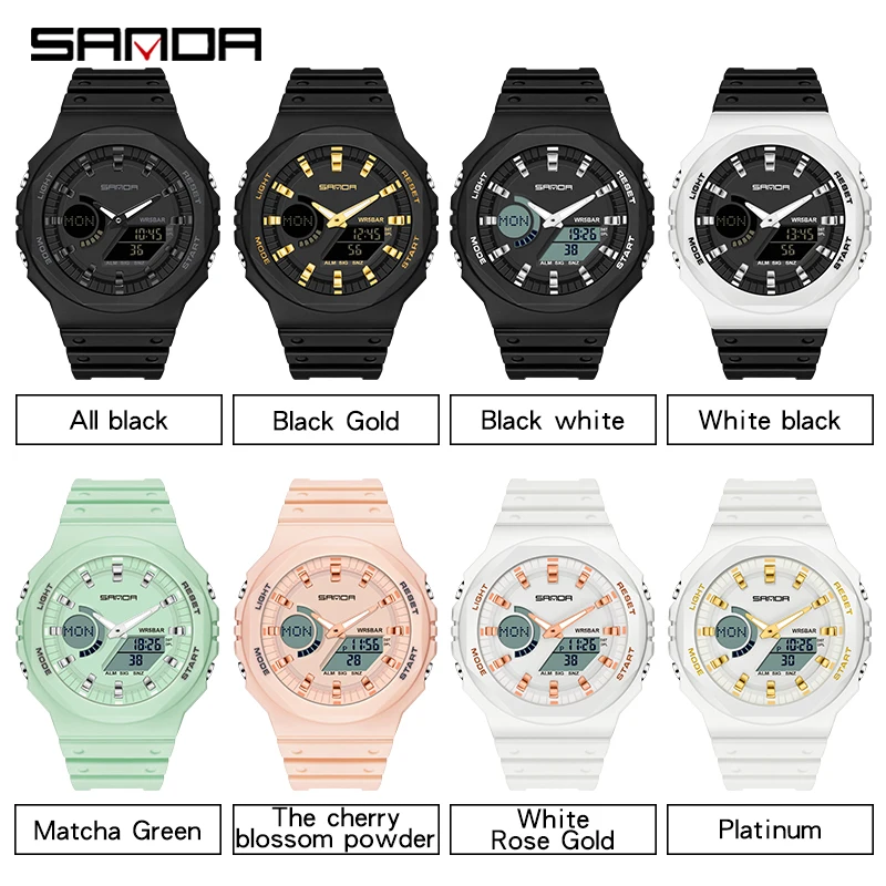 SANDA-reloj deportivo militar para hombre, cronógrafo de cuarzo, resistente al agua, con pantalla Dual LED, Digital