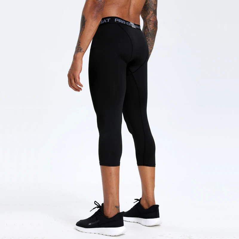 Mallas deportivas de baloncesto para hombre, leggings de compresión transpirables de secado rápido, pantalones capri de entrenamiento para correr, baloncesto, 3/4