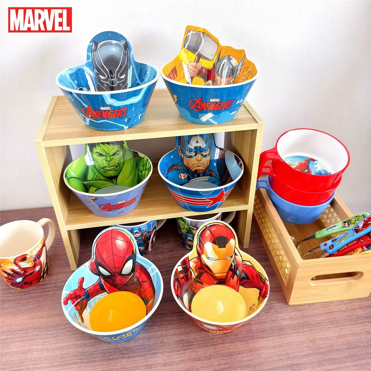 Tazón de Melamina Oficial de los Vengadores, Resistente al Calor e Irrompible, con Diseño de Spider-Man, Hulk y Thor, para Cereal, Sopa o Desayuno, Ideal para Regalo