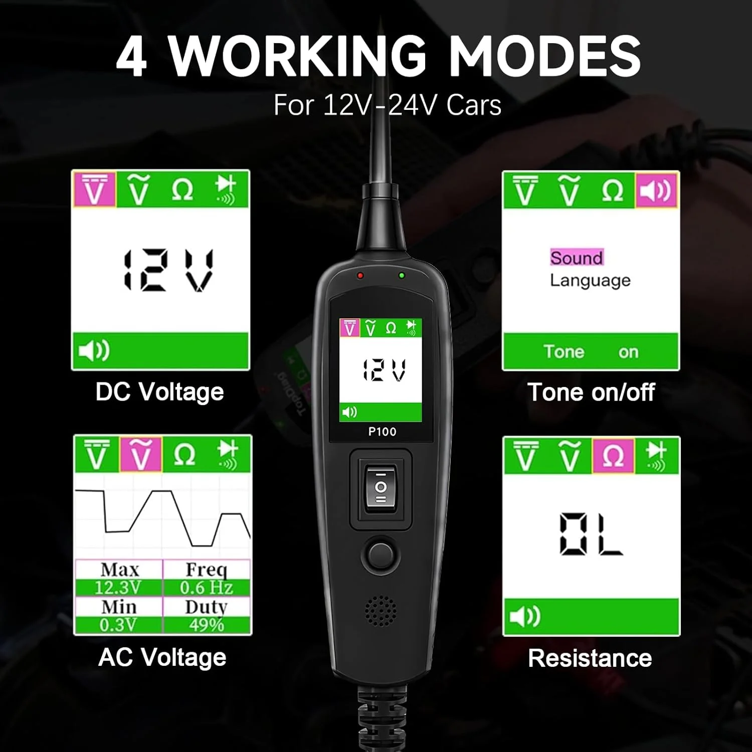 2026 JDiag P100 probador de circuito automotriz Detector de voltaje de coche Kit de sonda de sistema eléctrico AC DC 12V 24V herramienta de diagnóstico de coche