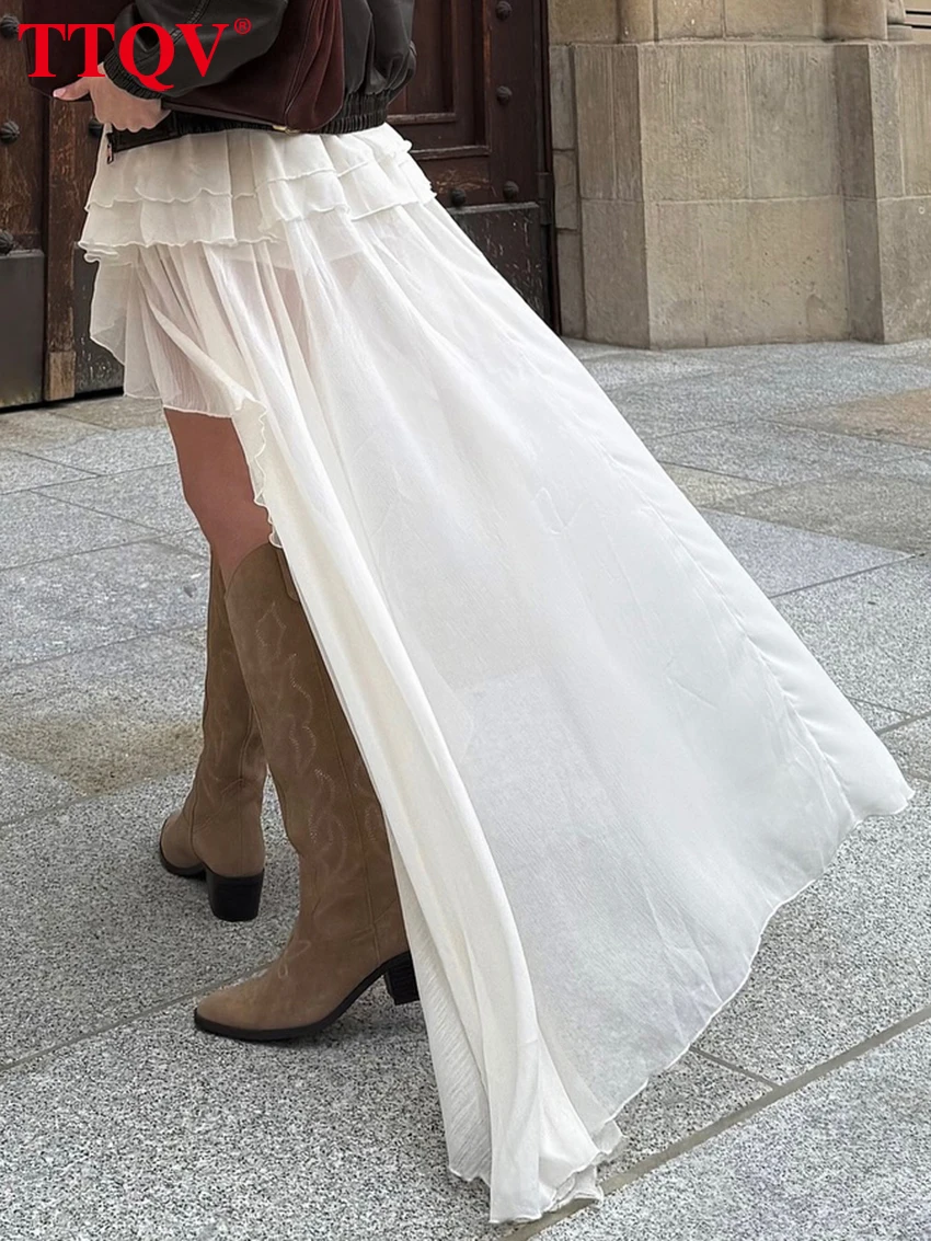 TTQV, faldas holgadas informales de color albaricoque para mujer, faldas plisadas de cintura alta a la moda, falda fina elegante hasta el suelo, ropa femenina