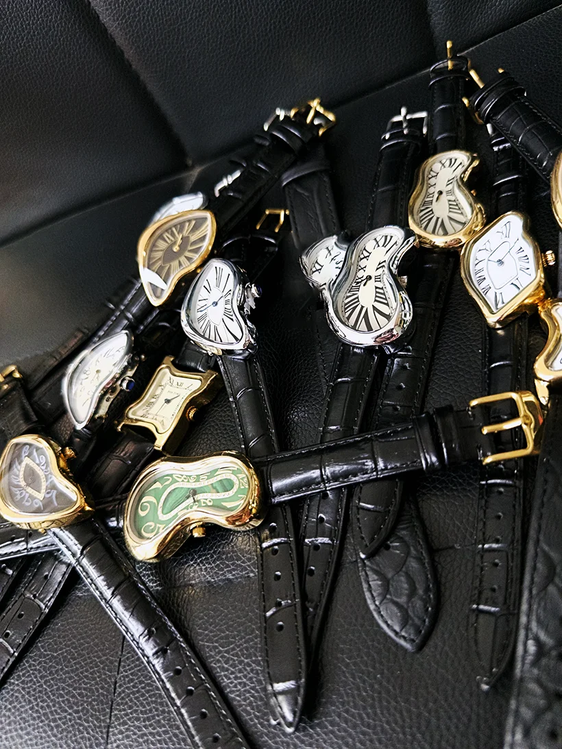 Reloj de Pulsera de Cuarzo con Diseño Surrealista de Reloj Fundido, Correa de Cuero, Creativo y Moderno para Hombre y Mujer