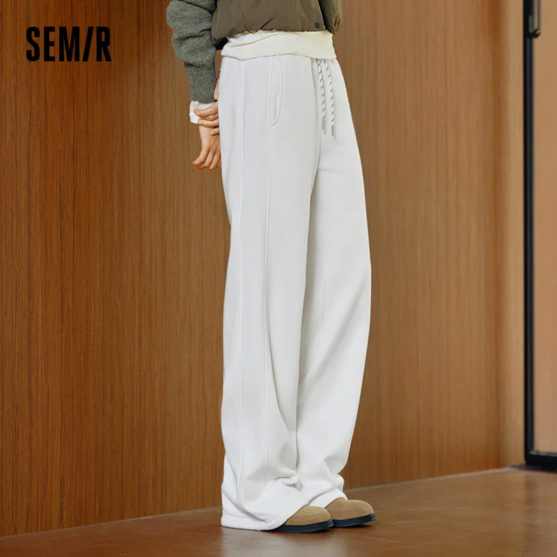 Semir-pantalones informales para mujer, pantalón de chándal con forro polar antibacteriano, con paneles, pierna ancha, versátil, para invierno
