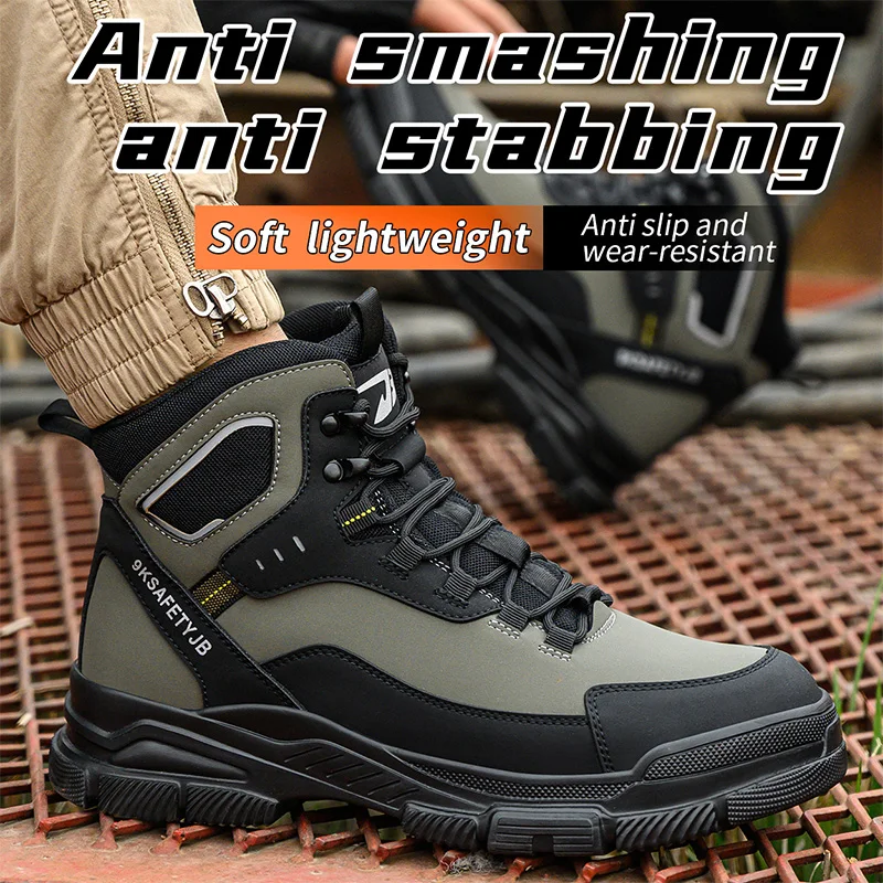 Zapatos de seguridad a prueba de perforaciones para hombre, zapatillas de trabajo impermeables, botas de seguridad con punta de acero, zapatos indestructibles, ligeros