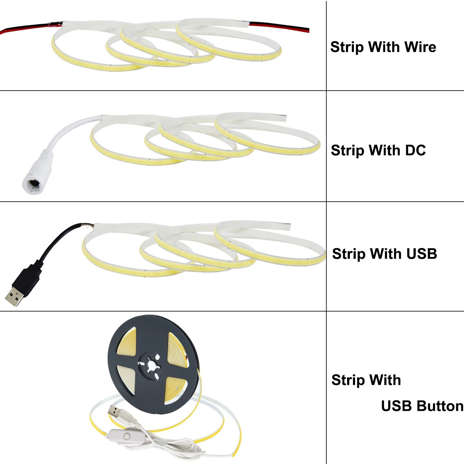 Tira de luz COB de 5V y 5mm, cinta regulable, 320 Leds/m, barra de luz Flexible para iluminación decorativa, 3000K, 4000K, 5700K