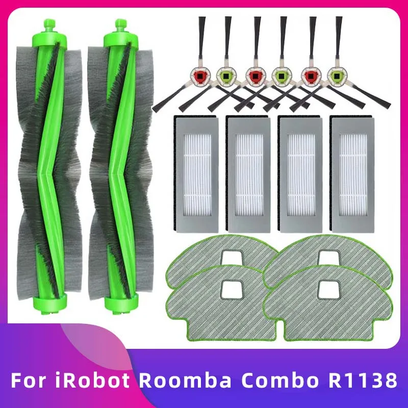 Compatible con iRobot Roomba Combo R113840 R1138 Aspiradora Repuestos Cepillo Principal Lateral Filtro HEPA Paño de Mopa Trapo de Limpieza Accesorios Pieza