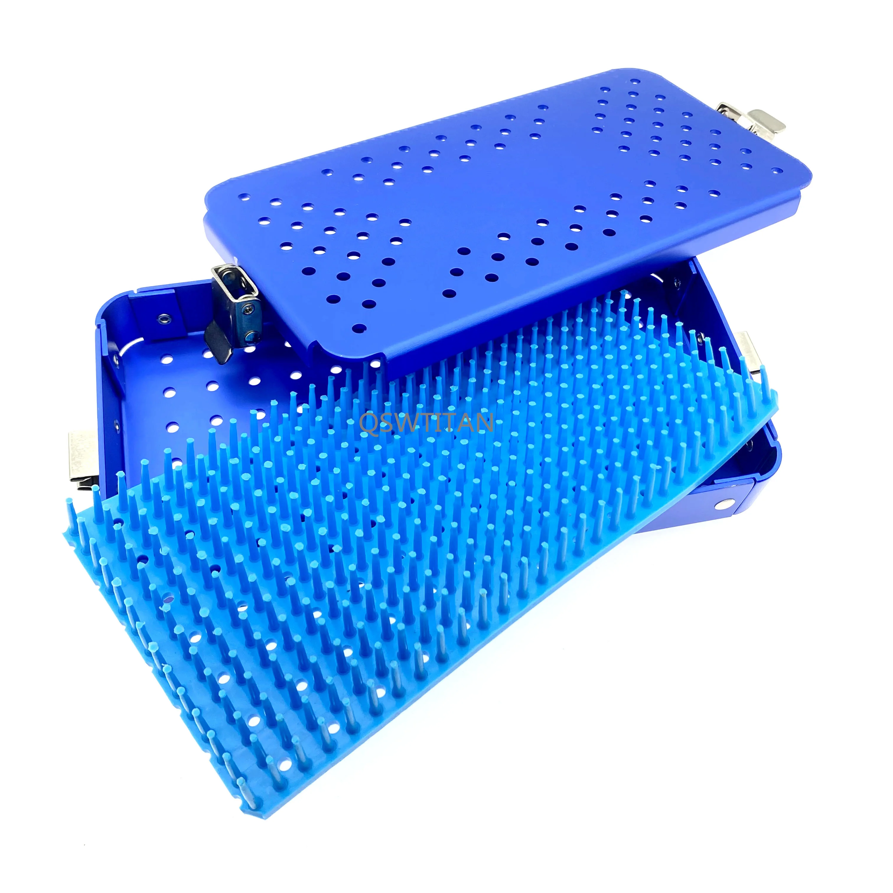 Caja de esterilización, bandeja de esterilización, nivel único con almohadilla de silicona, instrumento quirúrgico Dental de aluminio para ojos