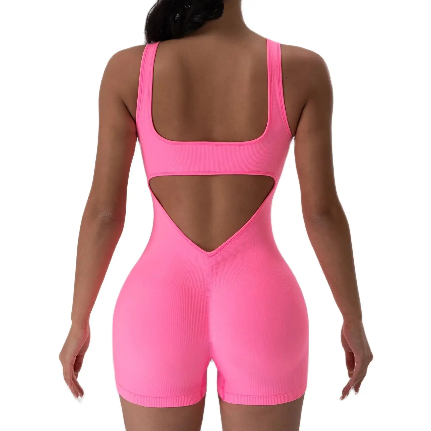 Traje de Yoga con espalda descubierta para mujer, mono deportivo sin mangas con cuello en U, mono elástico roscado de Color sólido sin almohadillas para el busto, 1 Uds.