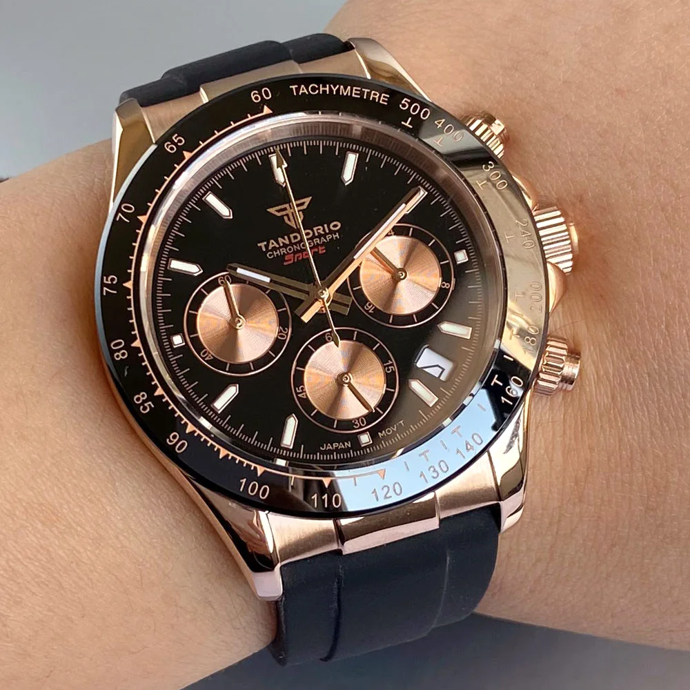Reloj de lujo VK63 para hombre, cronómetro de negocios con movimiento de cuarzo, 39mm, acero/oro rosa, fecha, Esfera luminosa, cronógrafo completo