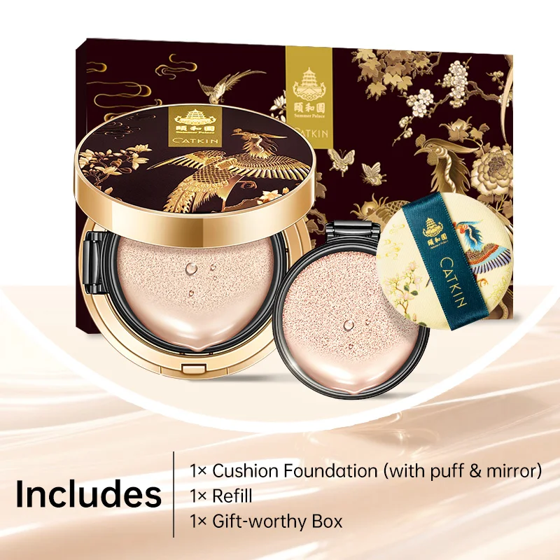 CATKIN BB Cream Air Cushion Foundation Corrector de cobertura natural contra la humedad + Recambio gratis Mediano/Ligero 0,46 onzas