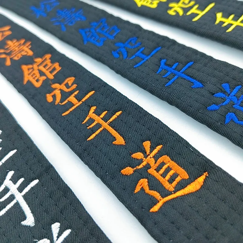 Cinturón Negro de Karate Shotokan con Bordado de Artes Marciales Japonesas para Niños, Jóvenes y Clubes Juveniles, Poliéster, Nombre Personalizado, Ancho de 4 cm
