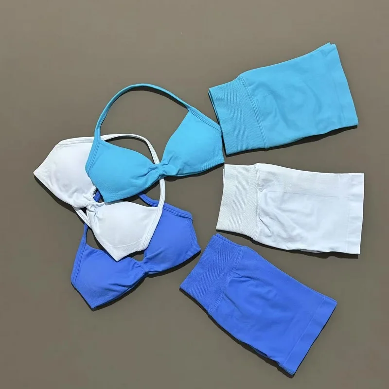 Conjunto deportivo de 2 piezas para mujer, sujetador sin mangas para Yoga, cintura alta, pantalones cortos de gimnasio, traje de entrenamiento para correr y Fitness