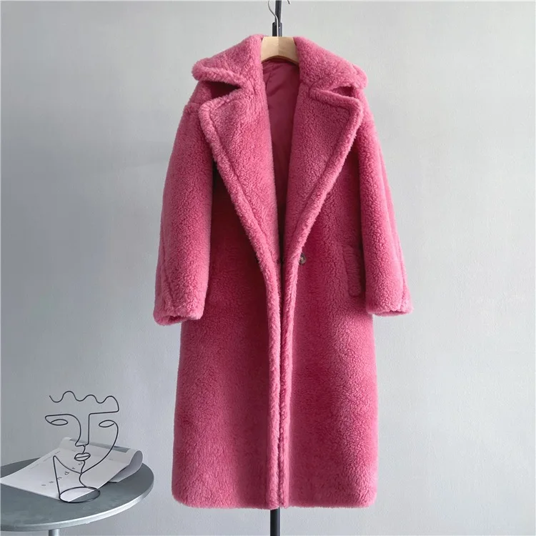 Chaqueta de invierno para mujer, abrigo largo, tela tejida de lana, ropa de abrigo gruesa y cálida, ropa de calle de moda de gran tamaño, abrigos de oso de peluche