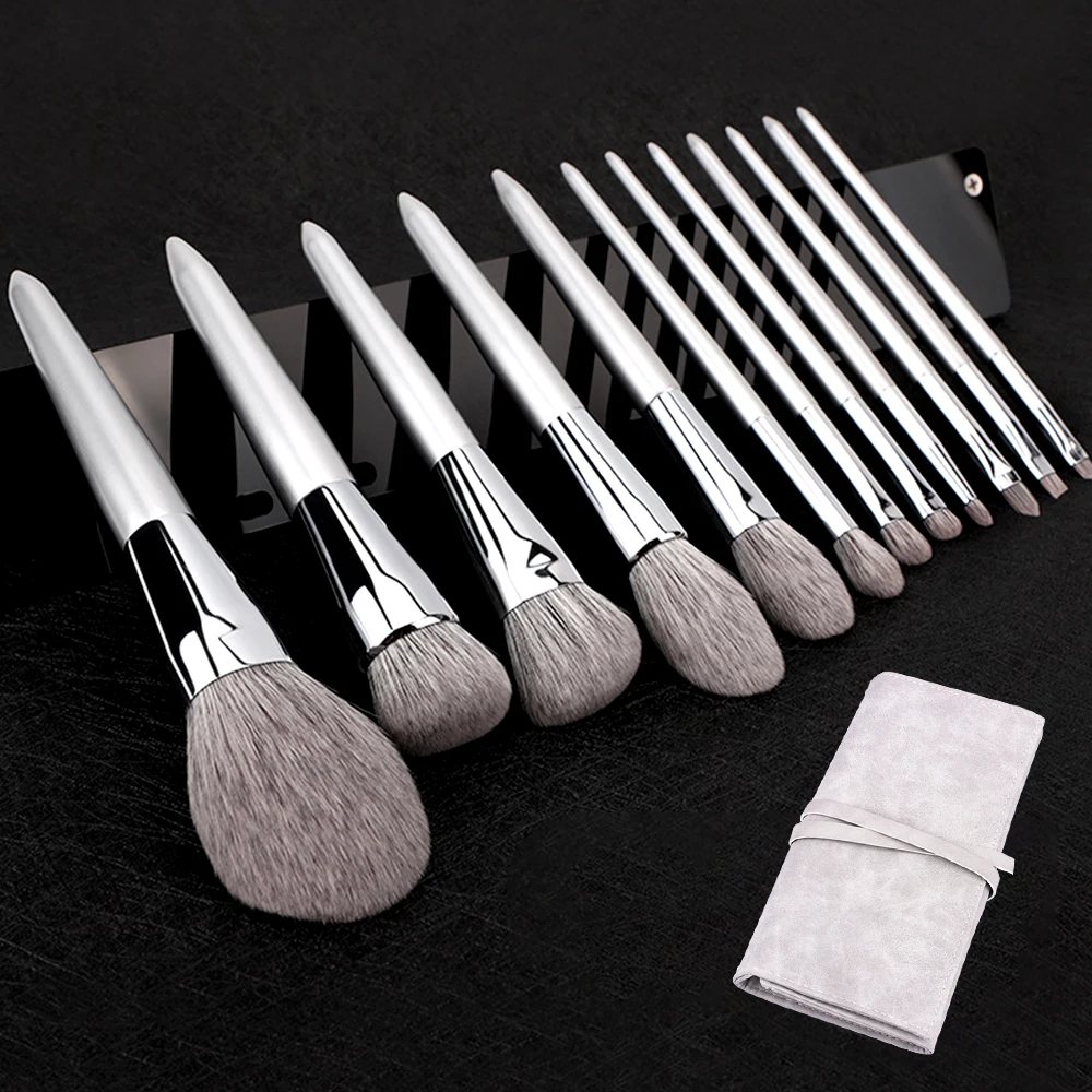 KLINA 12 Uds Kit de brochas de maquillaje profesional Natural pelo de cabra base en polvo contorno sombra de ojos herramientas de maquillaje de labios para mujeres