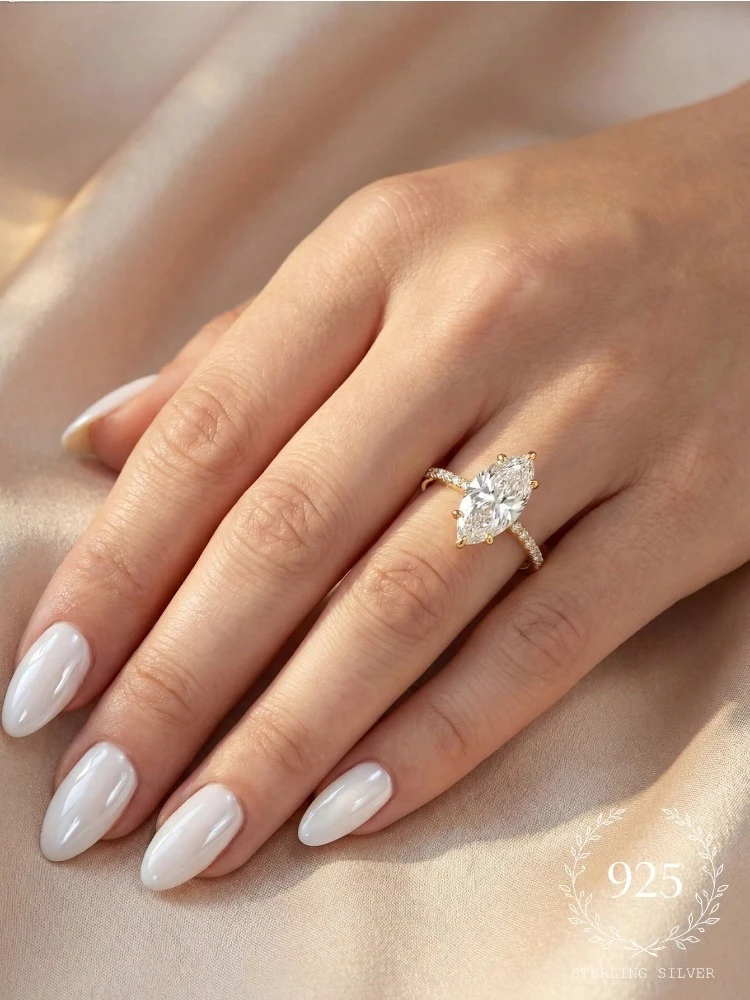 Anillo de circonita marquesa de 1-3 quilates para mujer, de Plata de Ley 925, clásico, a la moda, para compromiso, boda, joyería fina de alta calidad