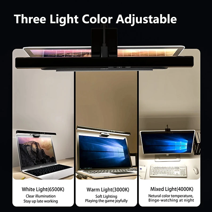 Barra de luz LED para Monitor, de 33cm lámpara de escritorio y 50cm, luces de Monitor de configuración para PC, pantalla de ordenador, lámpara de mesa de lectura, atenuación continua