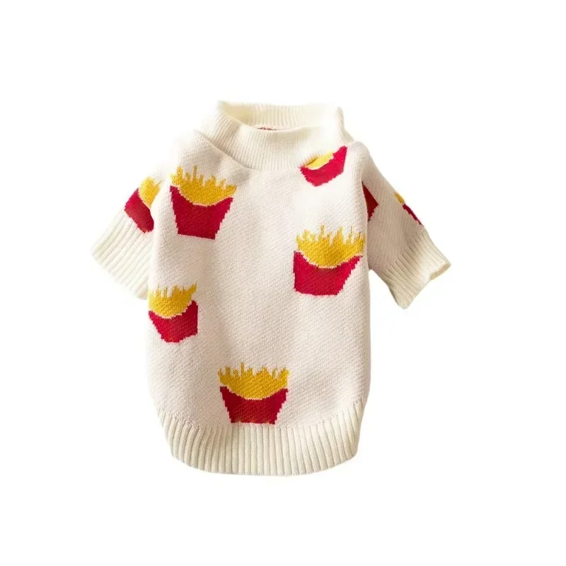 Suéter de algodón suave con estampado de patatas fritas para perros, chaqueta para mascotas con diseño de ropa para cachorros pequeños de alta calidad para invierno