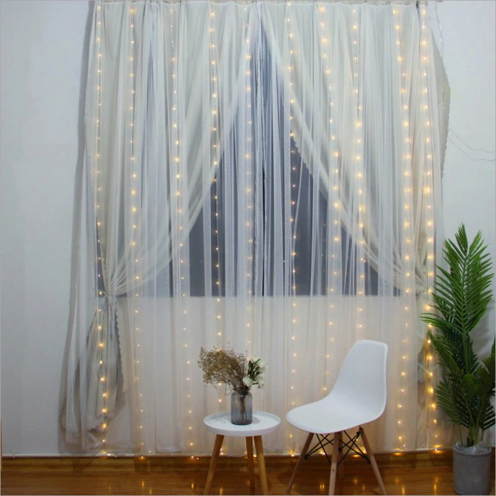 Guirnalda de luces LED con batería de 3M x 1M/2M/3M, guirnalda de luces USB para decoración de cortinas para el hogar, fiesta de boda, Navidad