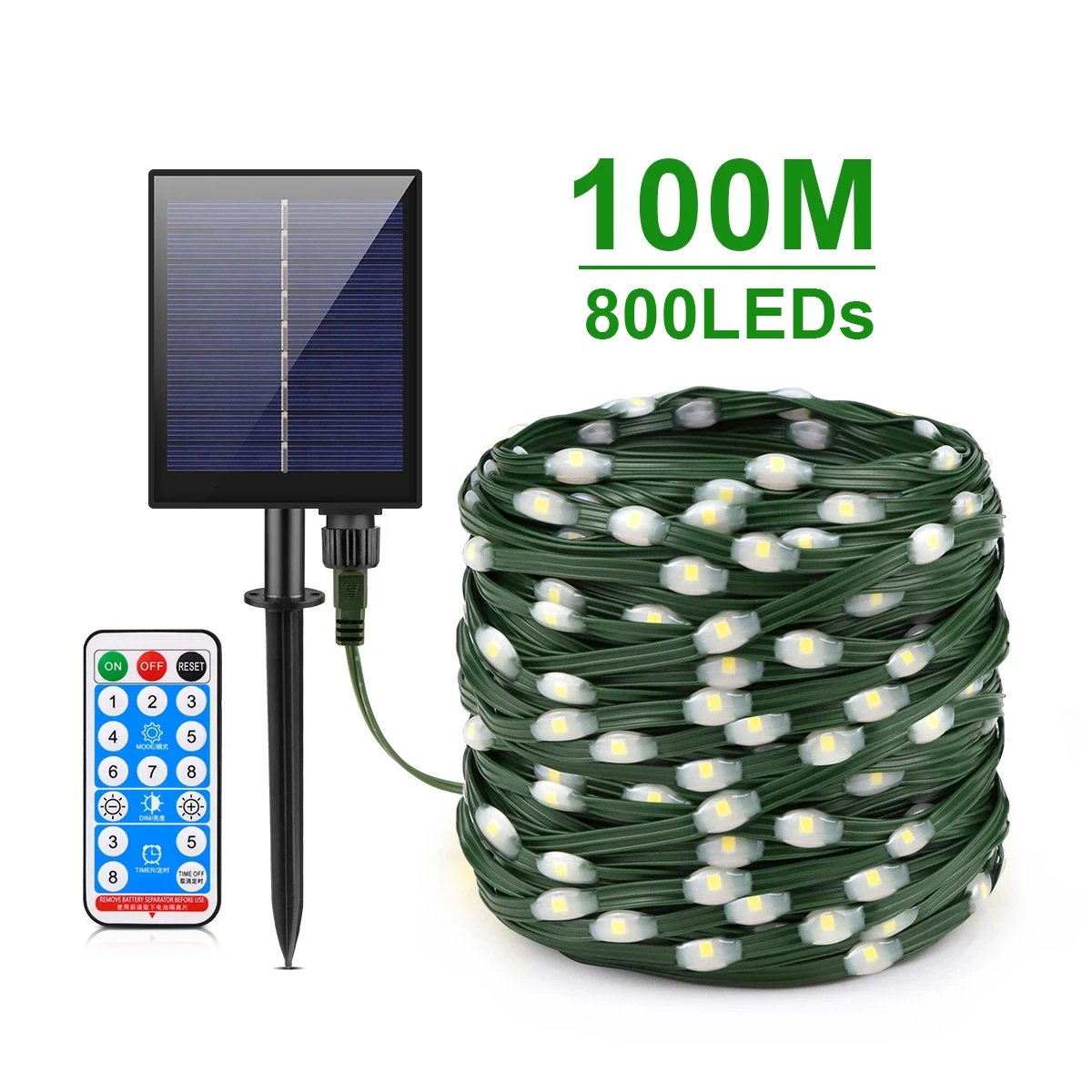 Guirnaldas de luces alimentadas por energía Solar LED de cuero, luces navideñas de 100M, guirnalda impermeable para exteriores, lámpara Solar de alta potencia para decoración de jardín