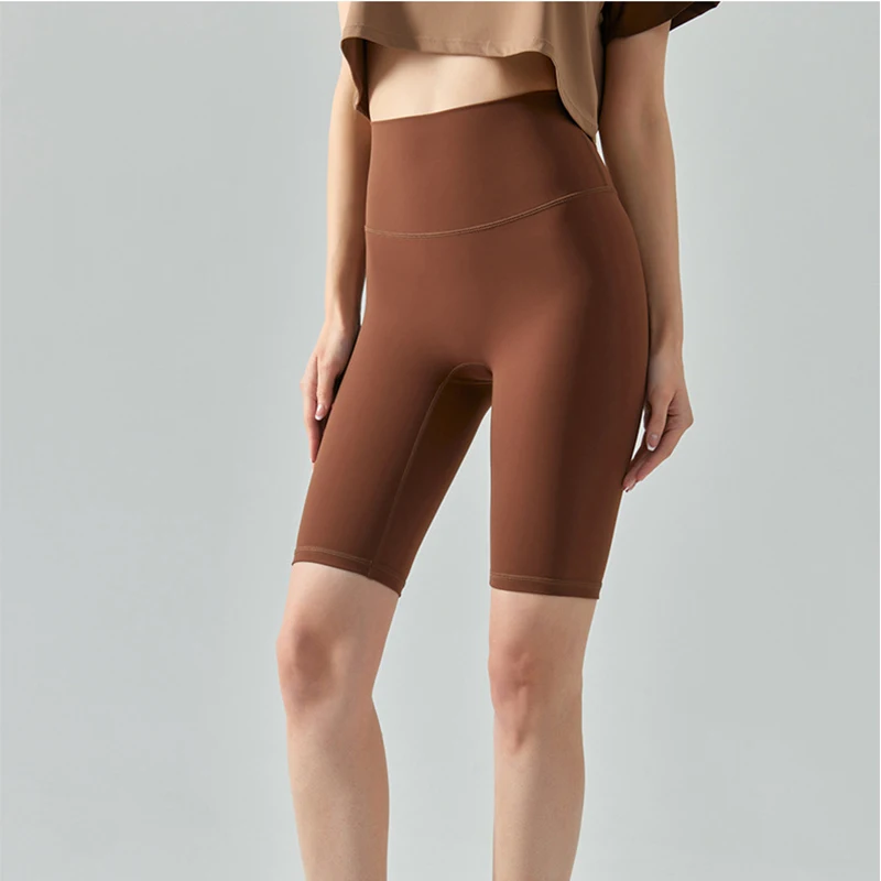 Pantalones cortos deportivos de Yoga para mujer, Shorts ajustados de ciclismo para mujer, pantalones cortos transpirables desnudos para correr, pantalones cortos de Fitness de cintura alta de secado rápido