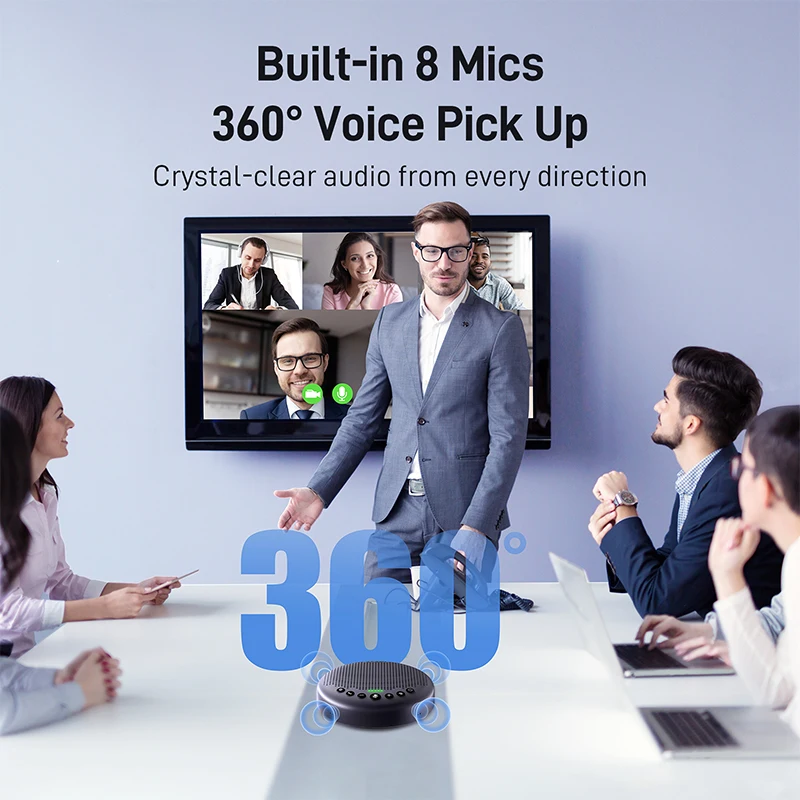 EMEET Altavoz inalámbrico Bluetooth 5.3 Altavoz de conferencia con 8 micrófonos 360 °   Altavoz USB con captación de voz para hogar/oficina