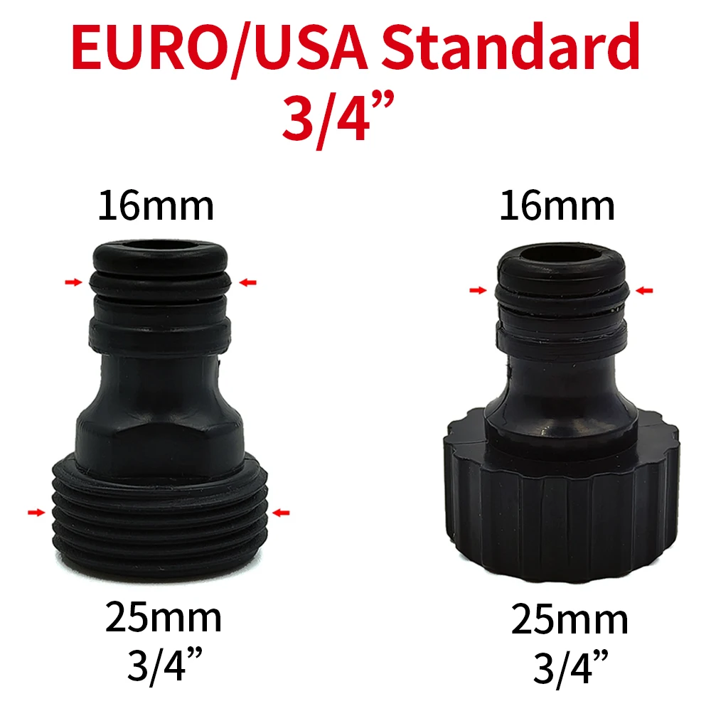 Tetina de conector rápido EURO USA, adaptador de tubo de manguera roscada macho de 3/4 pulgadas para sistema de riego por goteo de tubería de jardín