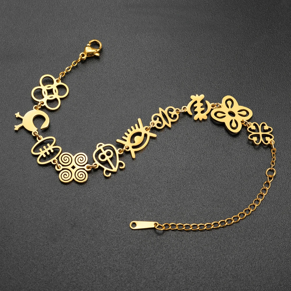 Pulsera con Símbolo Adinkra Africano, Amuleto de Protección Espiritual Étnico de Ghana, Cadena Ajustable de Acero Inoxidable, Regalos de Joyería