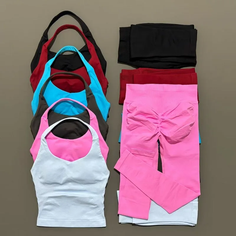 Ropa deportiva de 2 piezas para mujer, conjunto de Yoga, ropa de gimnasio, ropa deportiva, trajes de Yoga, conjunto de Fitness, chándales, Top deportivo, conjunto de mallas de gimnasio