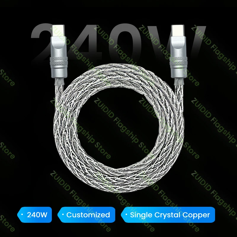 Cable de carga rápida personalizado de 240W USB C a tipo C Cable de datos USB C de cobre y cristal único para IPhone 16 15 MacBook iPad Samsung