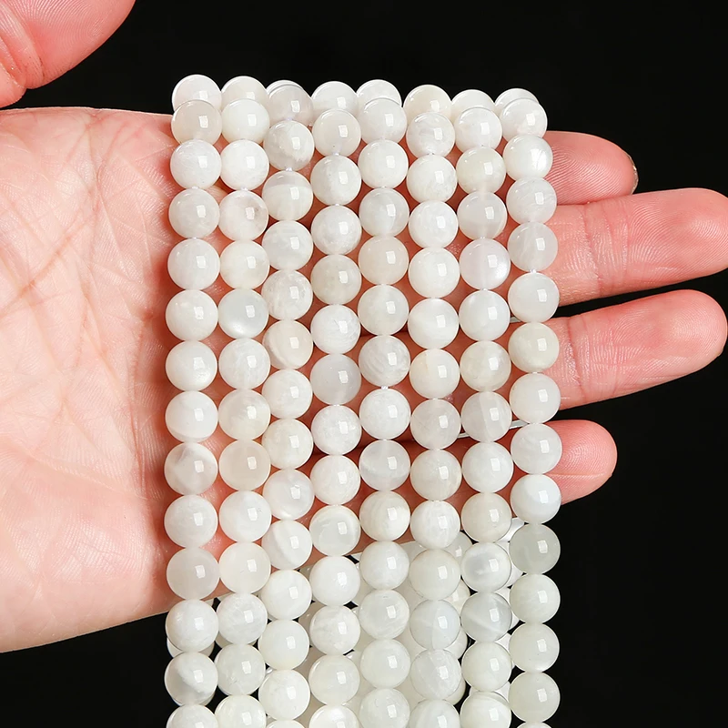 Cuentas de piedra lunar blanca de piedra Natural 3A, cuentas redondas espaciadoras sueltas brillantes de 6, 8 y 10mm para fabricación de joyería, accesorio para pulsera y collar Diy
