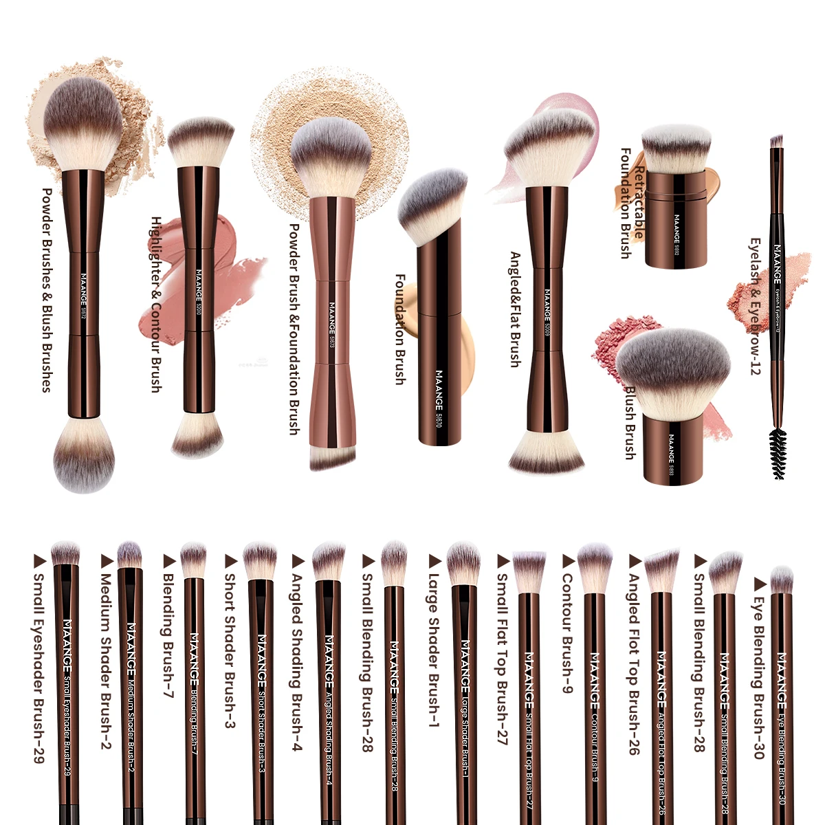 MAANGE 20 unids/set Pro brochas de maquillaje base de doble punta correctores colorete sombras de ojos cepillo para mezcla de polvo de crema líquida