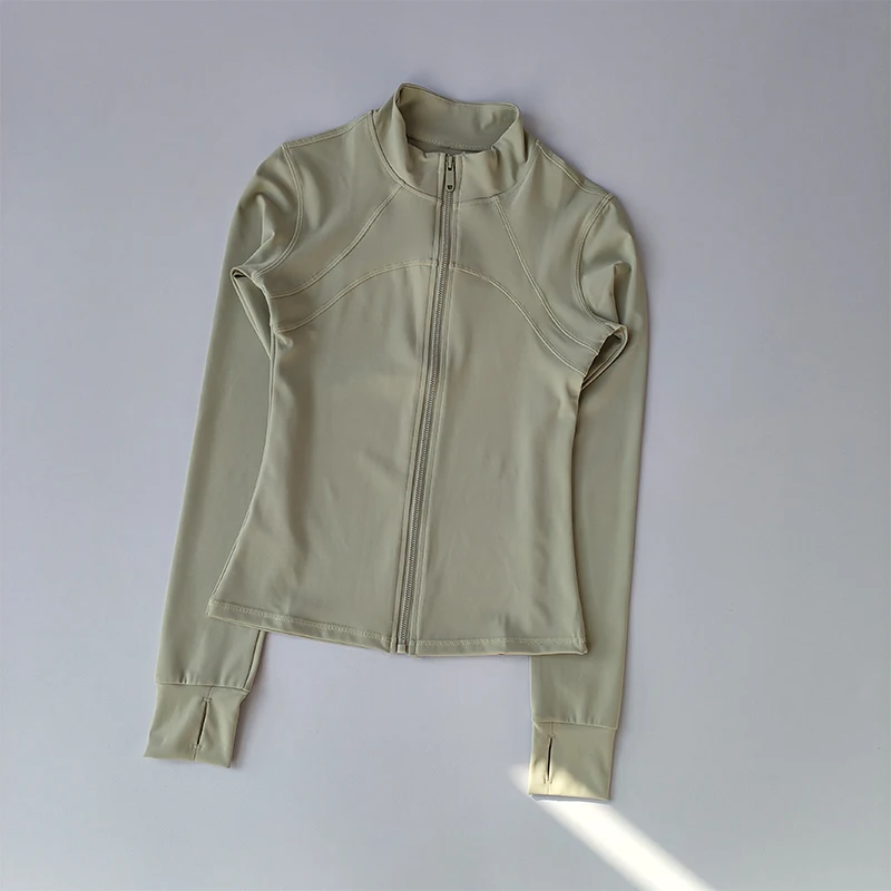Traje de Yoga para mujer, chaqueta deportiva de manga larga con cuello levantado de gama alta, entrenamiento para correr, Top deportivo, traje para correr a prueba de viento