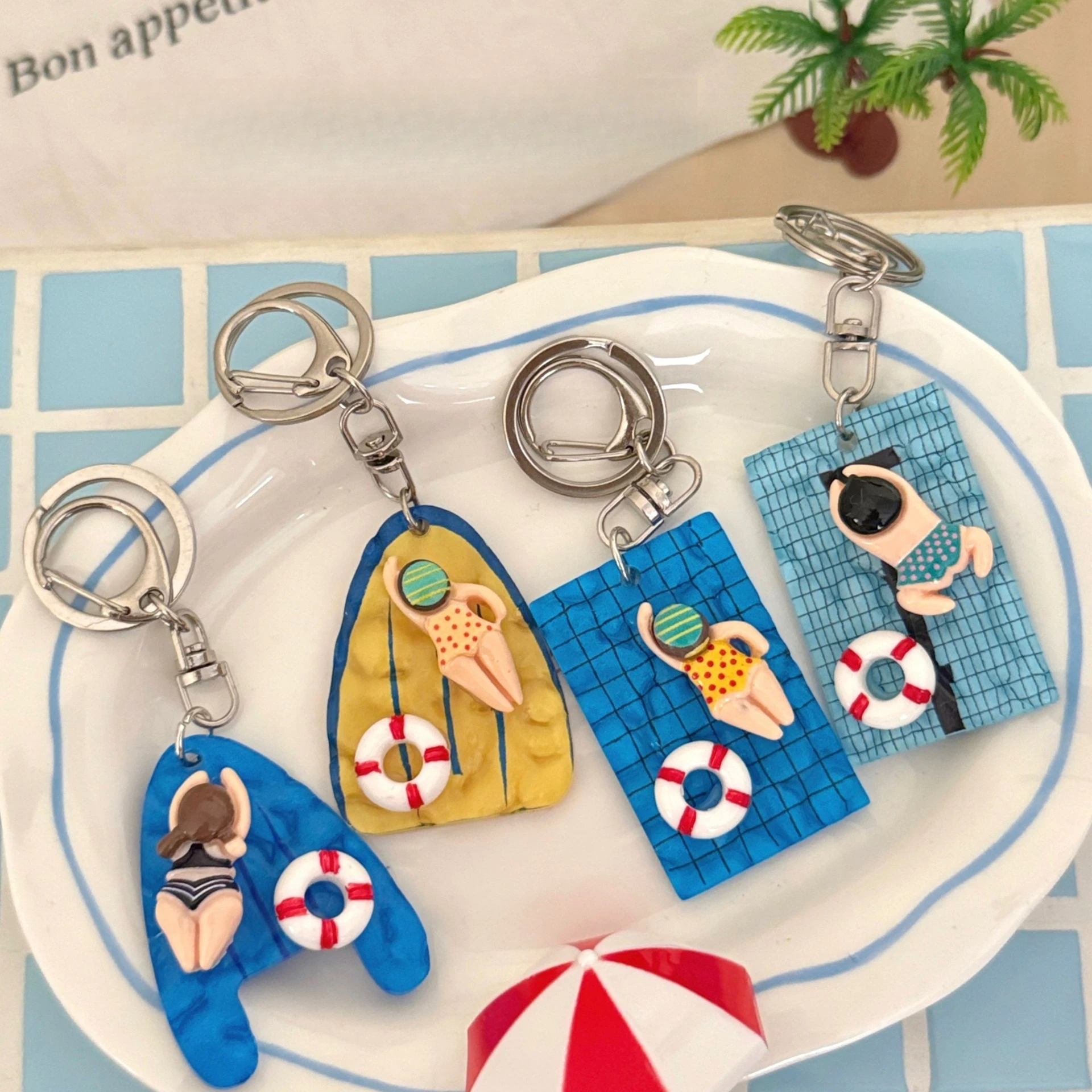 1/4 Piezas Colgante 3D de Ondas de Agua para Piscina, Llavero y Colgante para Mochila de Verano