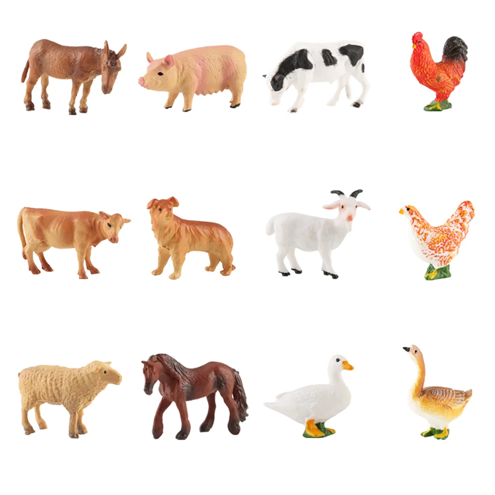 12 Uds simulación de granja avícola Animal modelo juguete Mini pato caballo pollo vaca figuras muñecas figuras de acción juguetes para niños regalo