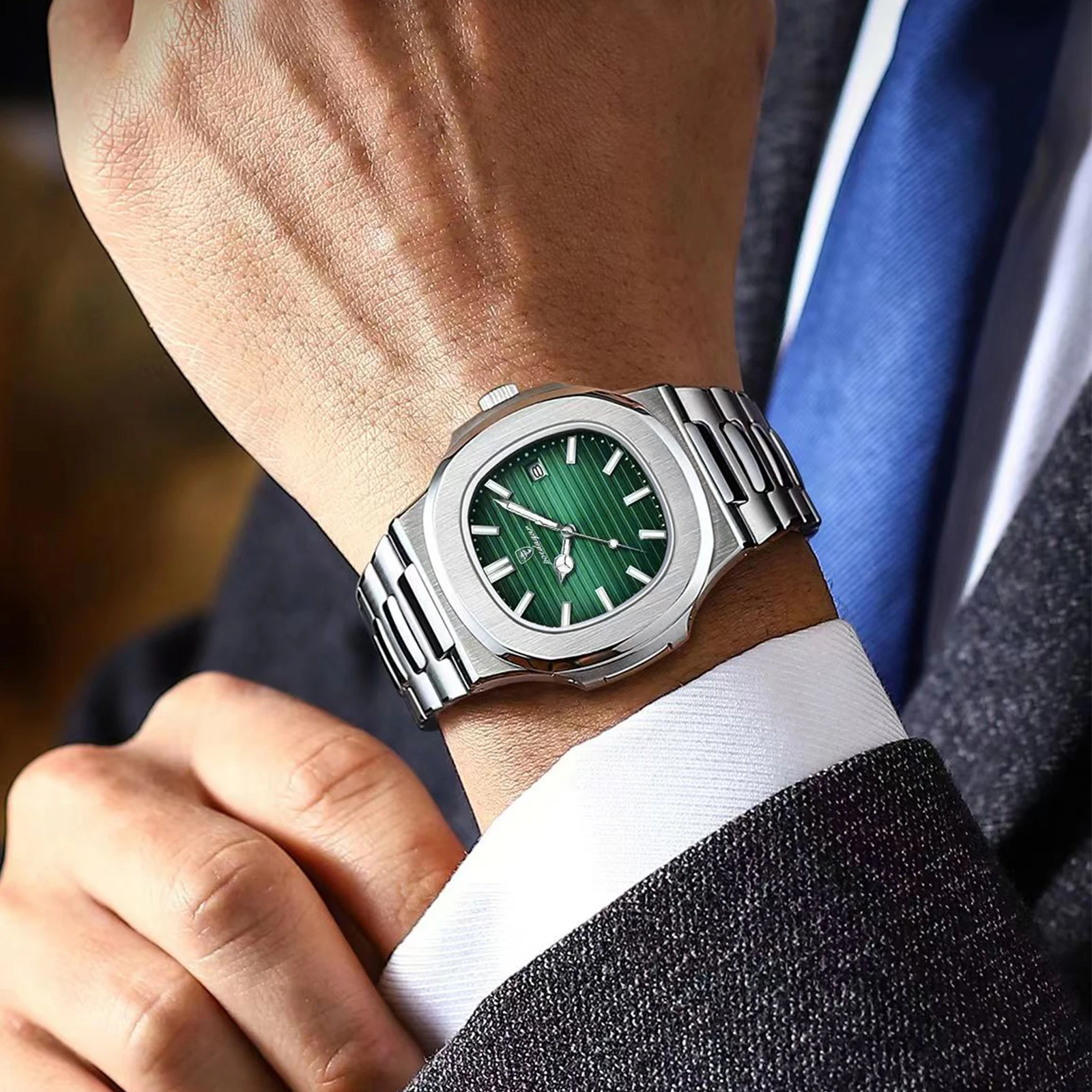 Reloj de pulsera POEDAGAR Original cuadrado para hombre con fecha resistente al agua reloj luminoso de acero inoxidable para hombre relojes de cuarzo de negocios a la moda para hombre