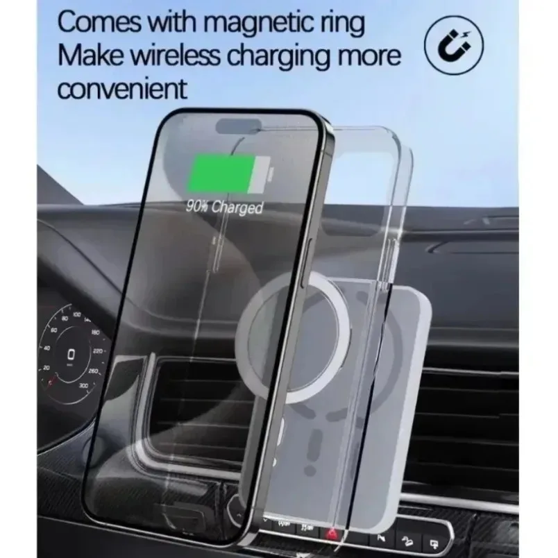 Soporte Magnético para Cargador Inalámbrico de Coche, Carga Rápida de 15W para iPhone 12 13 14 15 16, Samsung, Teléfono Qi, Rotación de 360°, Clip de Ventilación, Sin Cable