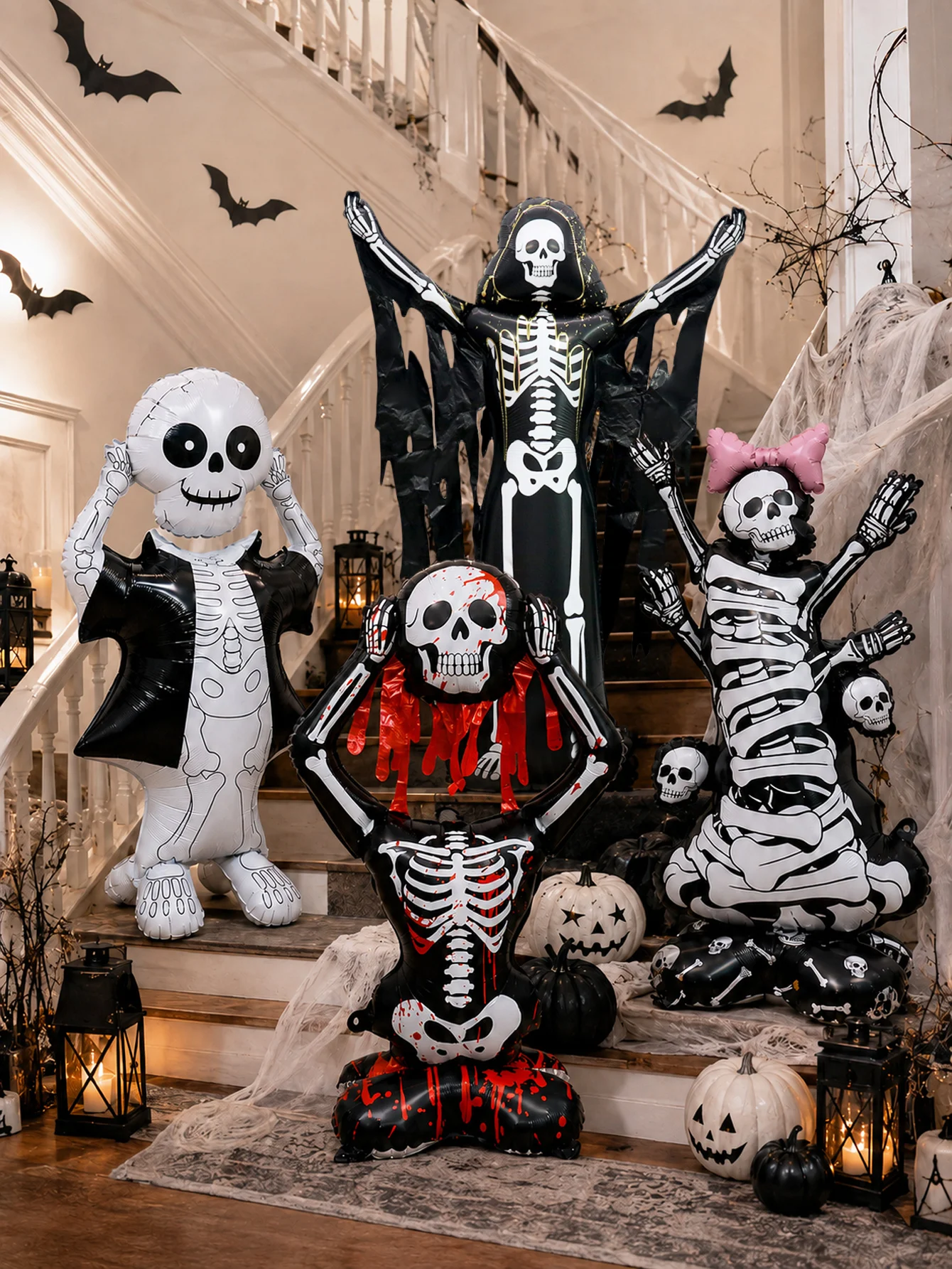1 globo de calavera de Halloween (estilos variados) – Adecuado para decoraciones de Halloween, eventos temáticos de calaveras, fiestas de terror.