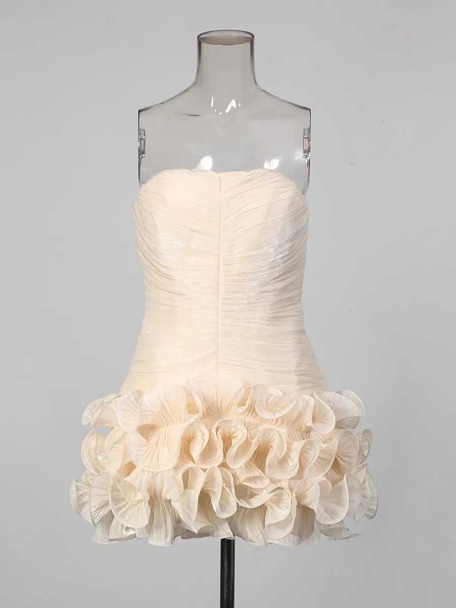 TWOTWINSTYLE, minivestidos elegantes con pliegues empalmados adelgazantes para mujer, sin tirantes, sin mangas, de retazos, con pliegues de hongos, vestido femenino nuevo