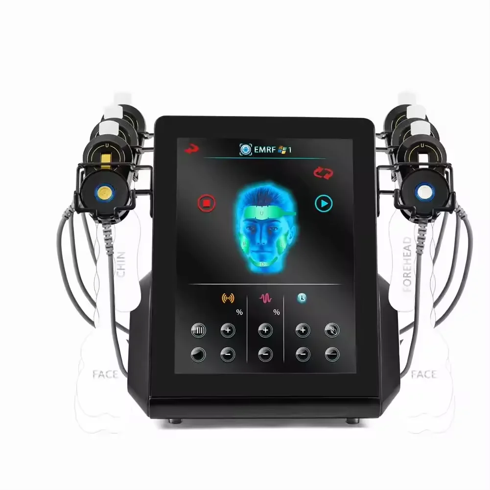 Equipo de Escultura Facial RF EMS EMRF de 6 Manijas, Instrumento de Lifting Facial sin Agujas, Máquina Facial de Sobremesa PE de 500W con Enchufe de EE. UU.