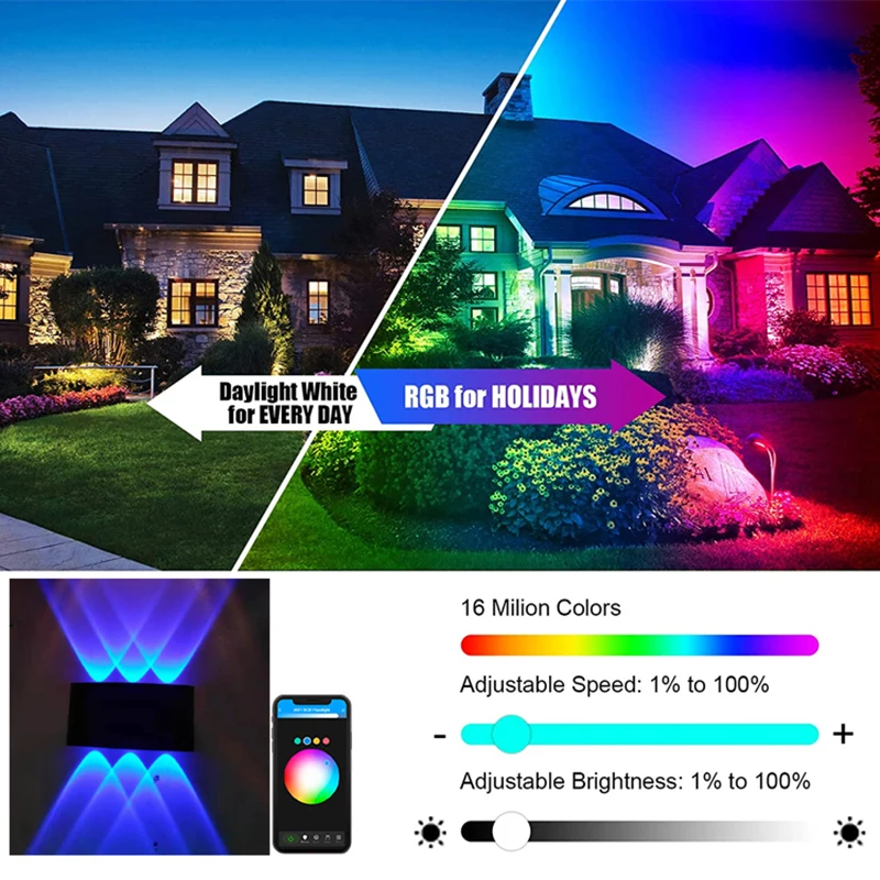 Lámpara de Pared Inteligente Tuya con Control de Subida y Bajada, Luz RGB para Exteriores, Porche, Jardín, Fiestas, Compatible con Alexa y Google