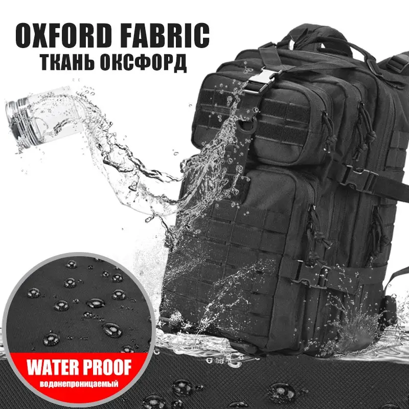 Mochilas tácticas para hombre de 50L, bolsas de viaje al aire libre, paquete escolar 3P EDC Molle para senderismo, bolsa de caza