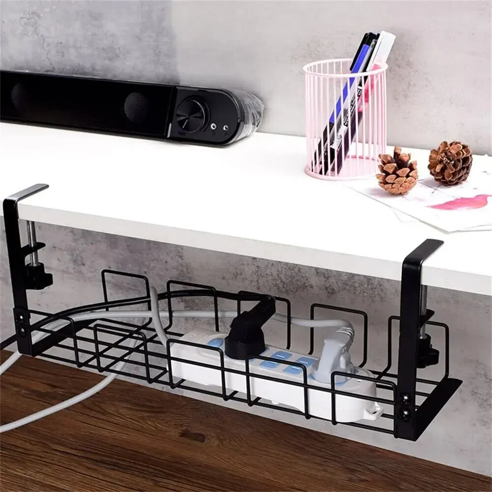 Estante de almacenamiento debajo de la Mesa, bandeja de gestión de cables de Metal, organizador de cables para escritorio de oficina en casa, sin perforación, accesorios de almacenamiento de cocina