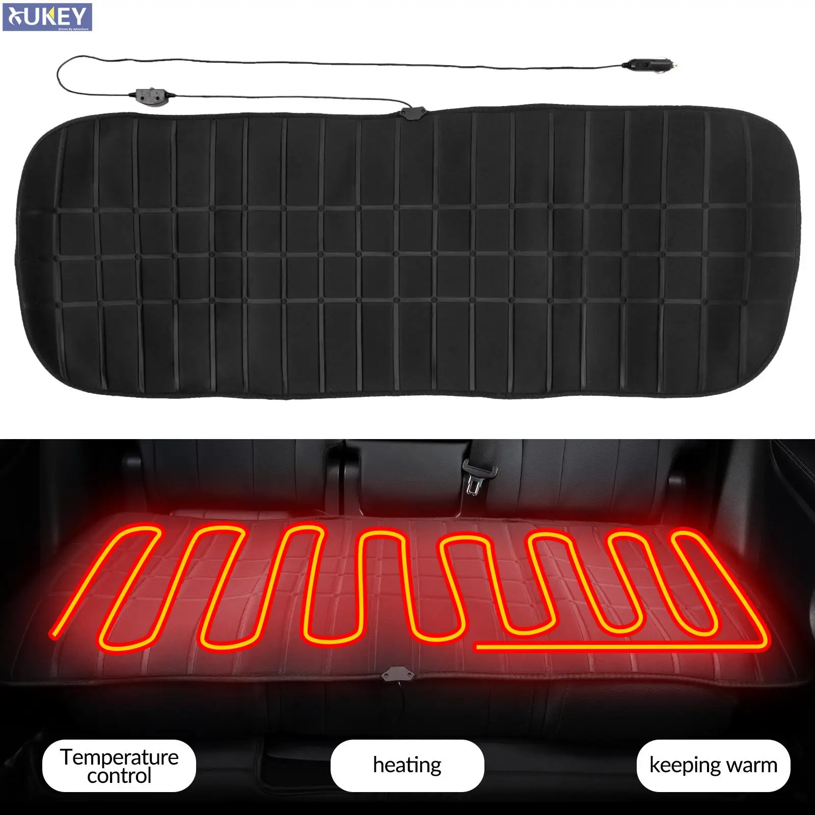 Cojín para asiento trasero con calefacción de segunda fila para coche, calentador Universal de 12V y 24V, almohadilla fría para invierno, accesorios protectores negros