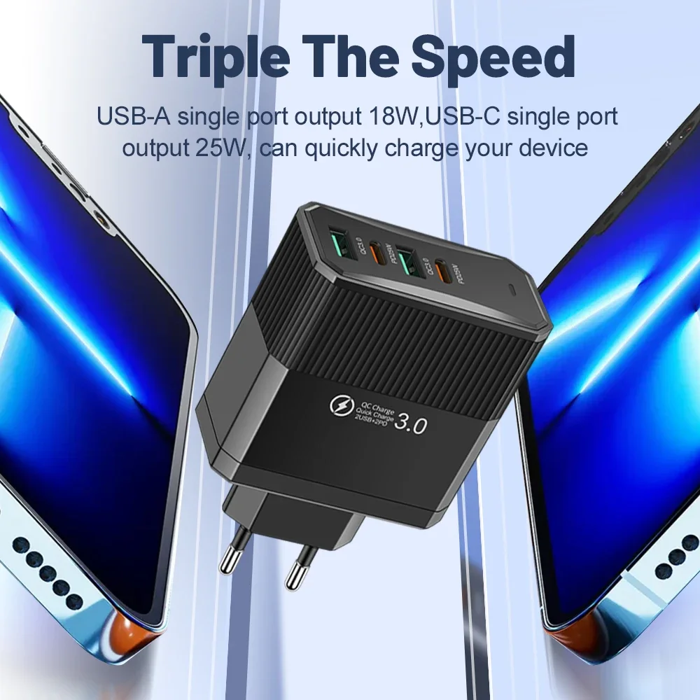 Cargador USB de 100W con carga rápida, 6 puertos, Quick Charge 3.0, cargador de viaje para iPhone, Samsung, Huawei.